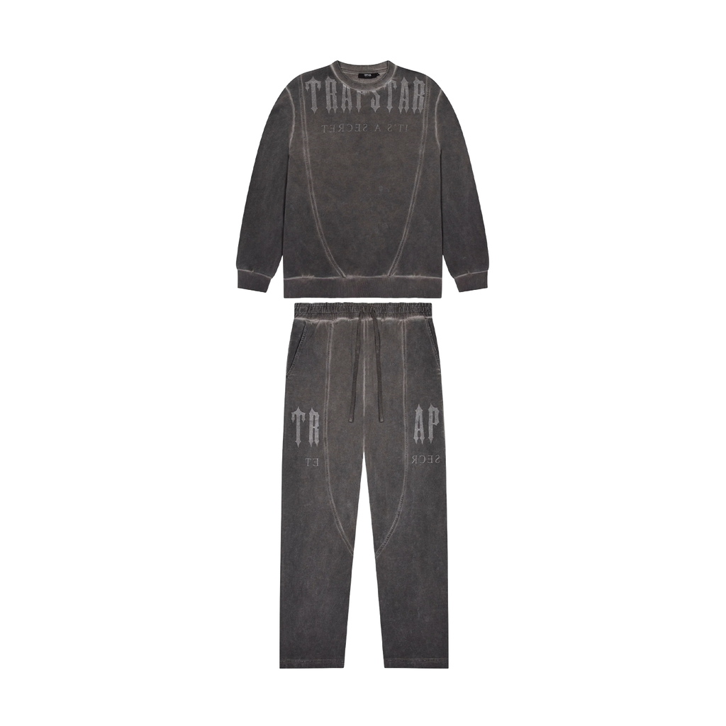 Trapstar Deconstructed Decoded Oil Wash Crew Tracksuit- Grey