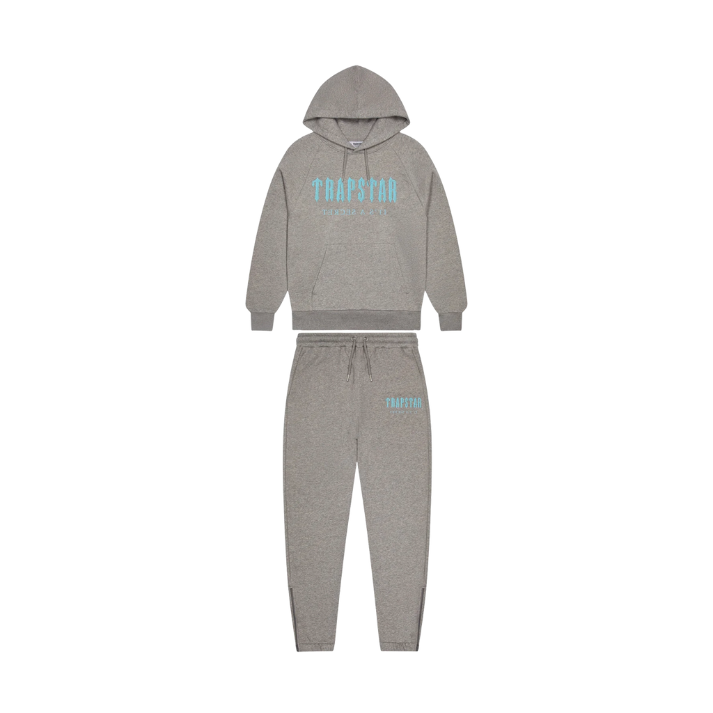 Trapstar Chenille Decoded Hooded Tracksuit- Grey/Light Blue