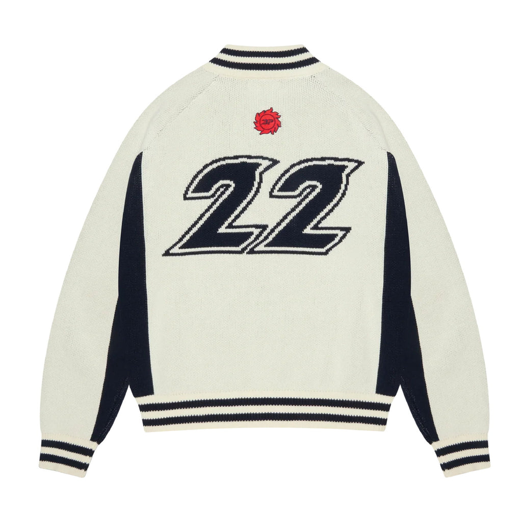 Broken Planet Racer Knit Zip Up 'White Navy'