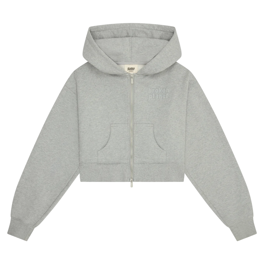 Broken Planet Basics Cropped Zip Up Hoodie - Heather Grey