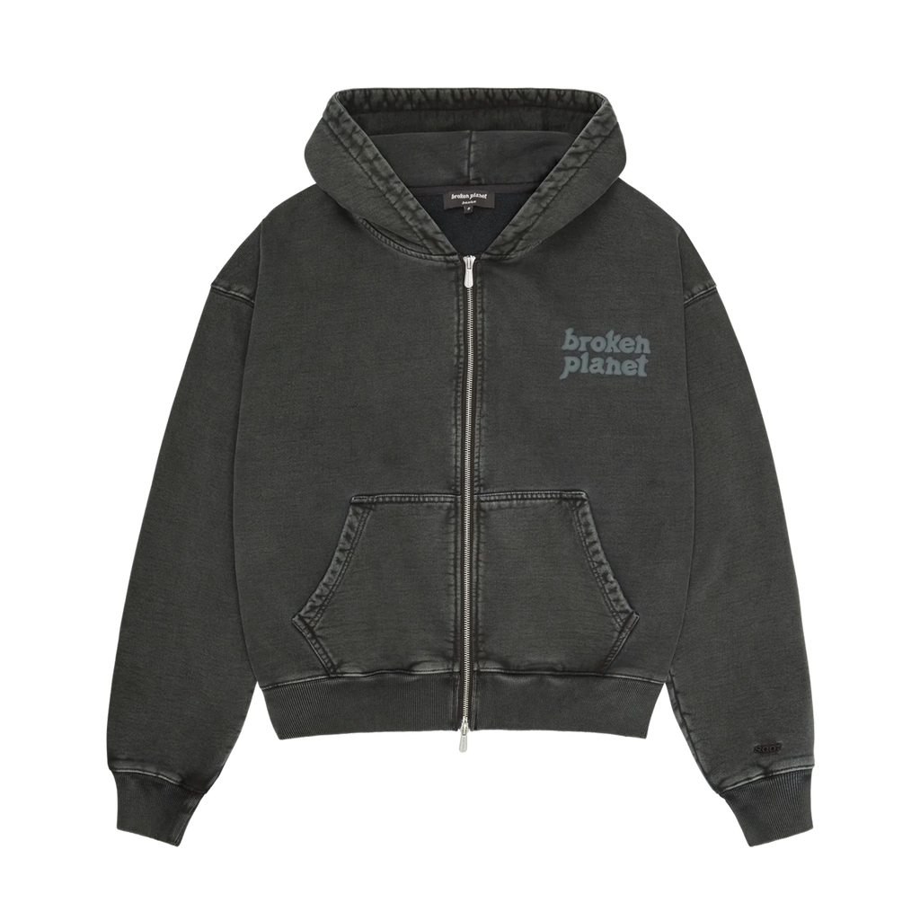 Broken Planet Basics Zip Up Hoodie - Washed Soot Black