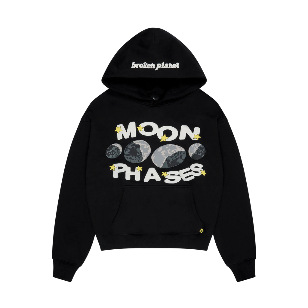 Broken Planet Hoodie 'Moon Phases' - Midnight Black