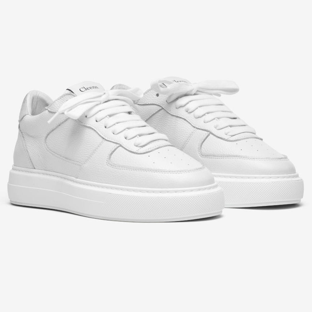 Cleens Court Trainer 'White Tumbled Leather'