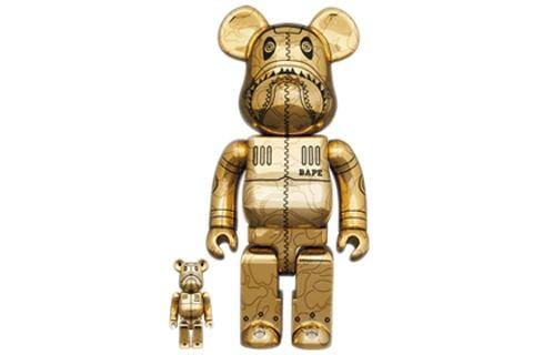 Bearbrick x BAPE x Hajime Sorayama Camo Shark 100% & 400% Set 'Gold' - Kick Game