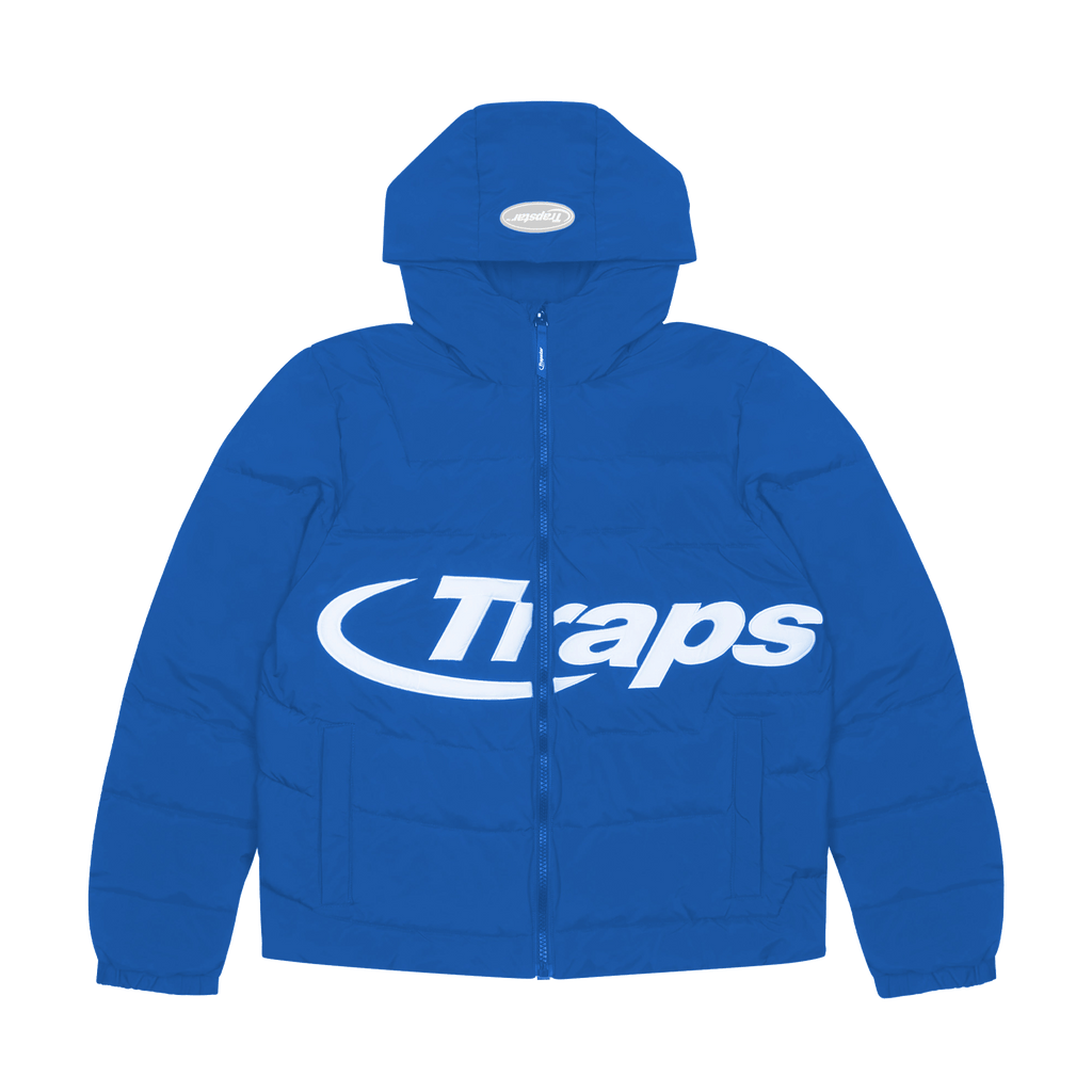 Trapstar Hyperdrive Hooded Puff Puffer - Blue/White - Kick Game