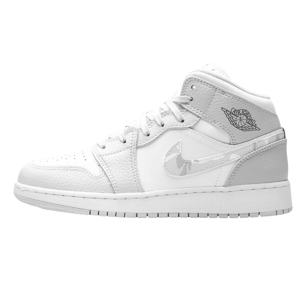 Air Jordan 1 Mid SE GS 'Swoosh Logo - Grey Camo' - Kick Game