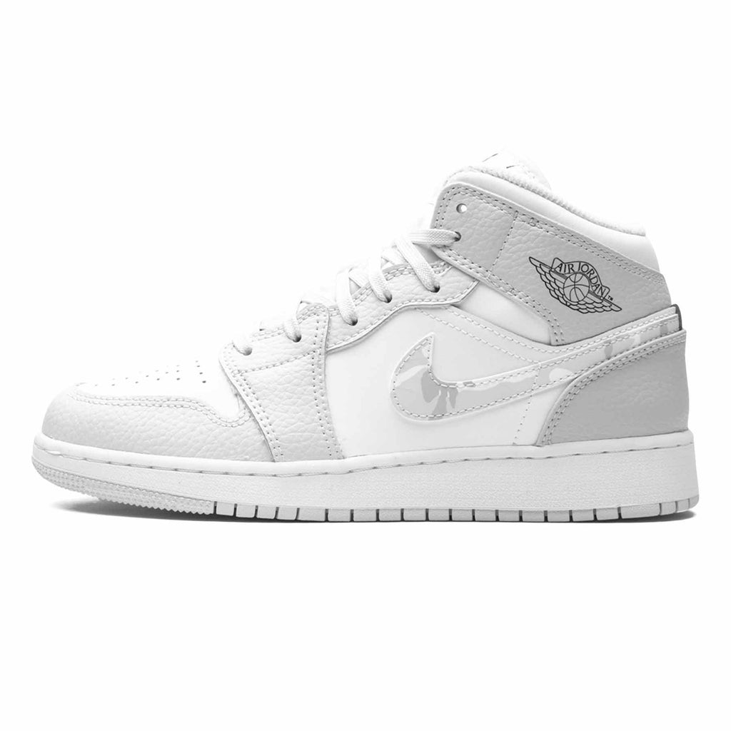 Air Jordan 1 Mid SE GS 'Swoosh Logo - Grey Camo' - Kick Game