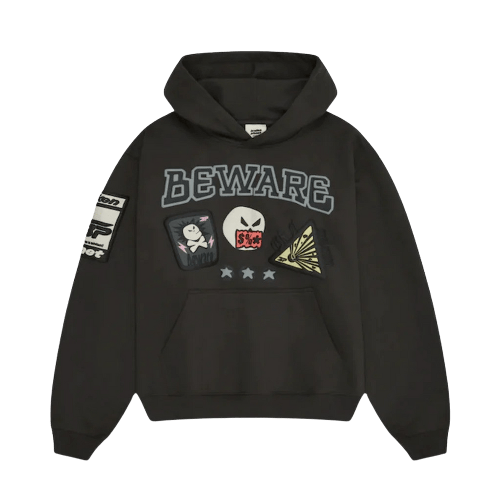 Broken Planet Market Hoodie 'Beware' - Soot Black - Kick Game