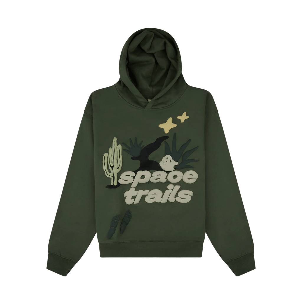 Broken Planet Market Hoodie 'Space Trails' - Olive Green - Kick Game